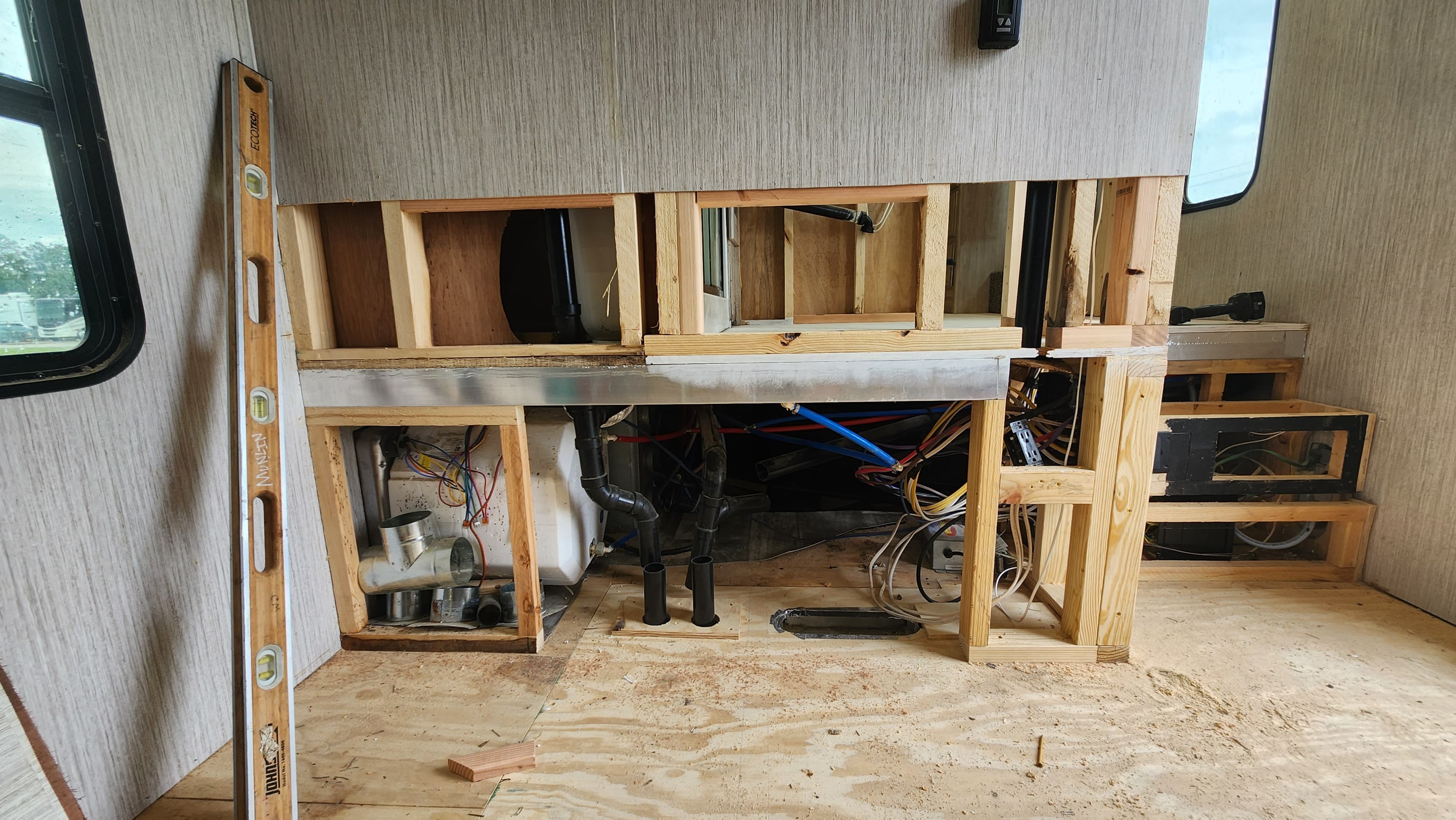RV interior fully stripped during teardown — mobile RV restoration service Montgomery County TX